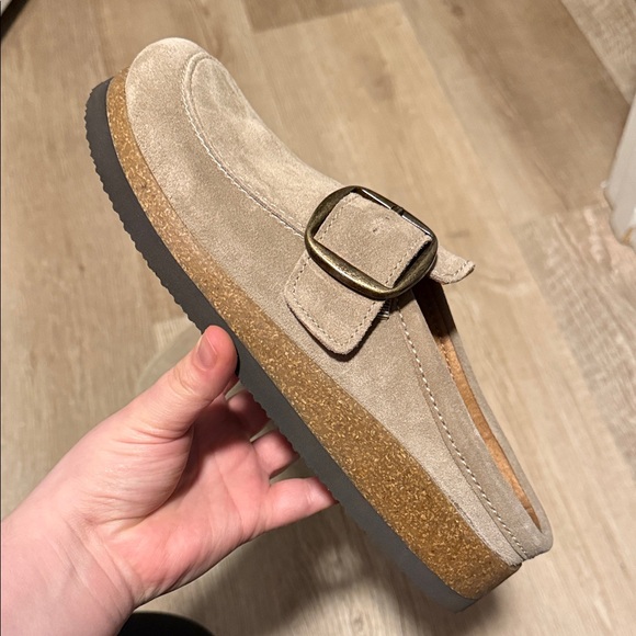 White Mountain Taupe Suede Buckle Clog Mules - Picture 2 of 6